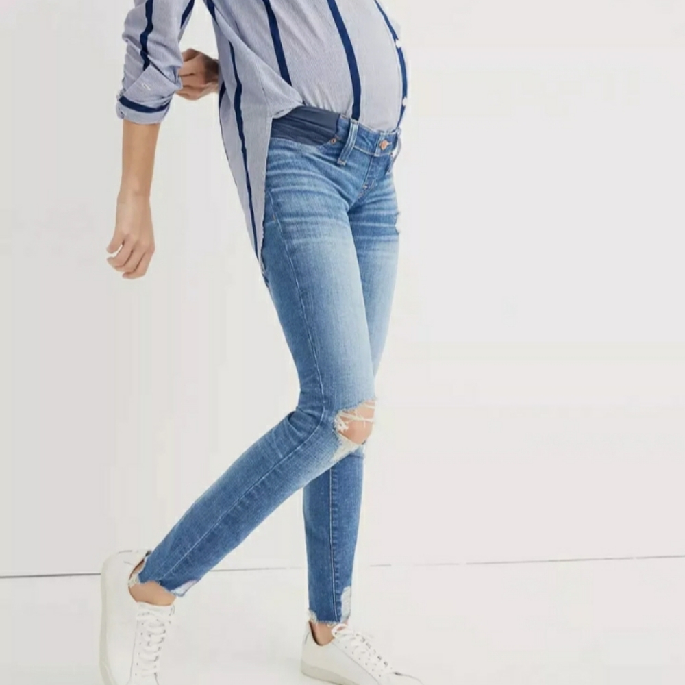 EUC Madewell Women's Maternity Jeans Skinny Denim Adjustable Waist Distressed 27